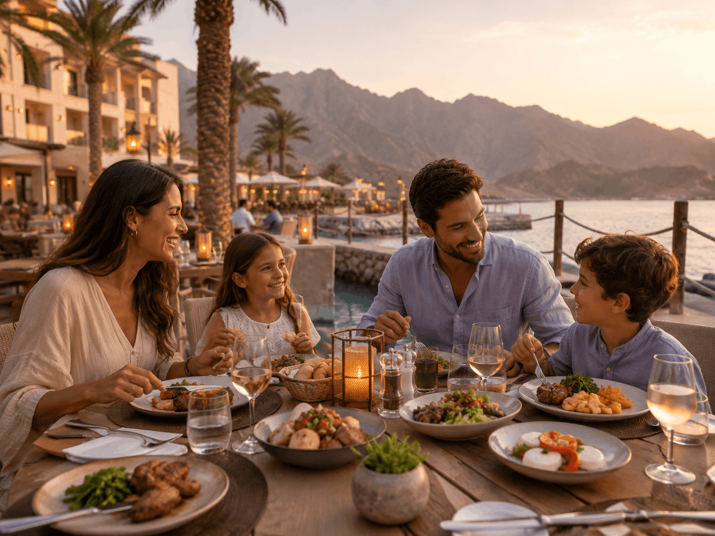 Family meal outside the hotel in Ras Al Khaimah