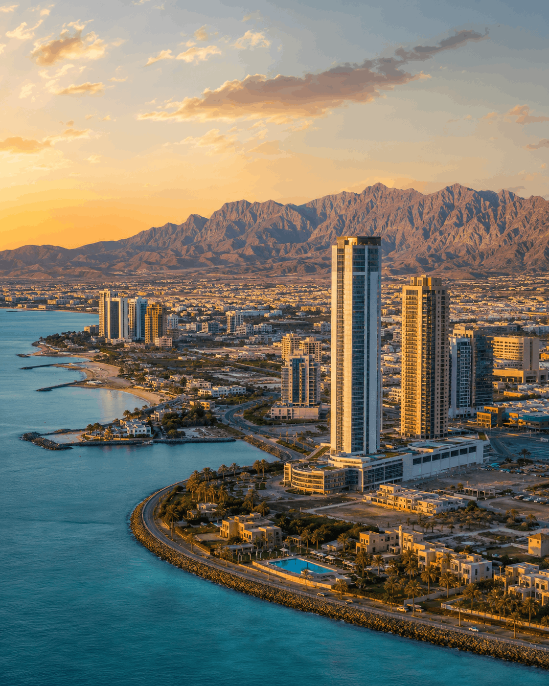 Mountain road through Ras Al Khaimah at golden hour