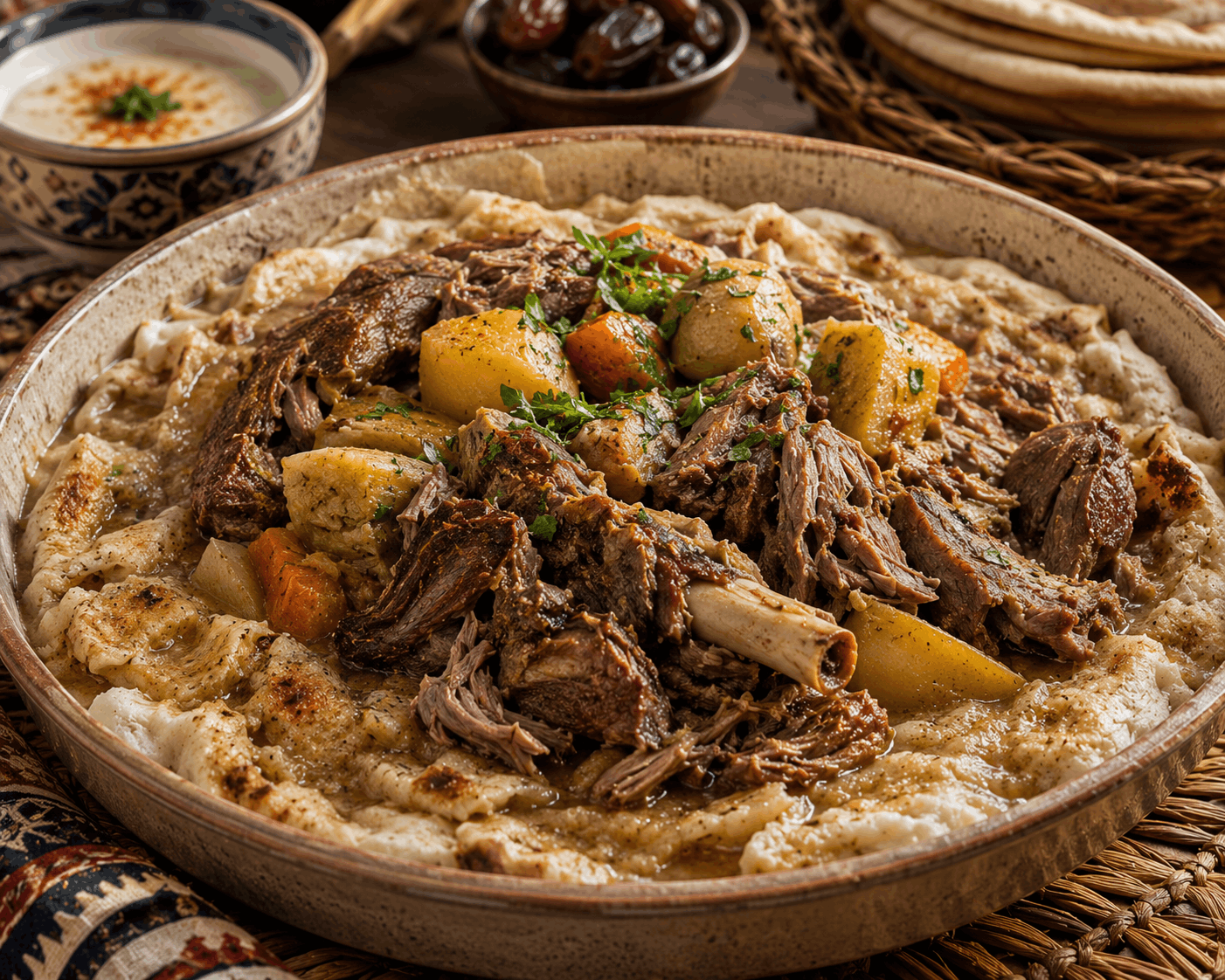 Thareed Emirati bread and stew dish